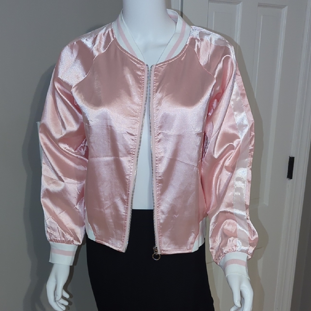 Zeagoo Light Pink Satin Bomber Jacket